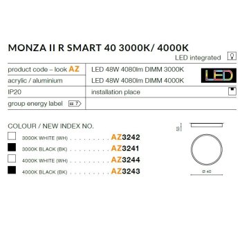 Azzardo Lampa sufitowa Monza II R SMART 40 3000K AZ3241-