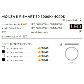 Azzardo Lampa sufitowa Monza II R SMART 50 4000K AZ3248-