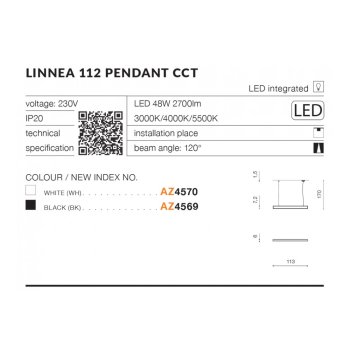 Azzardo Lampa zwis nowoczesna Linnea 112 Pendant CCT AZ4570 -